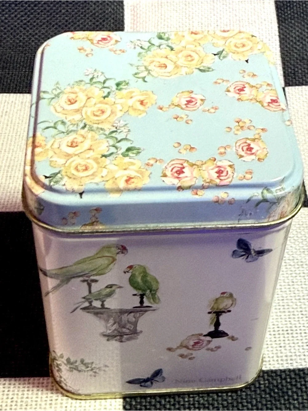 Vintage 1980s Botanical Cottage Core Metal Tin Flowers Butterflies Birds